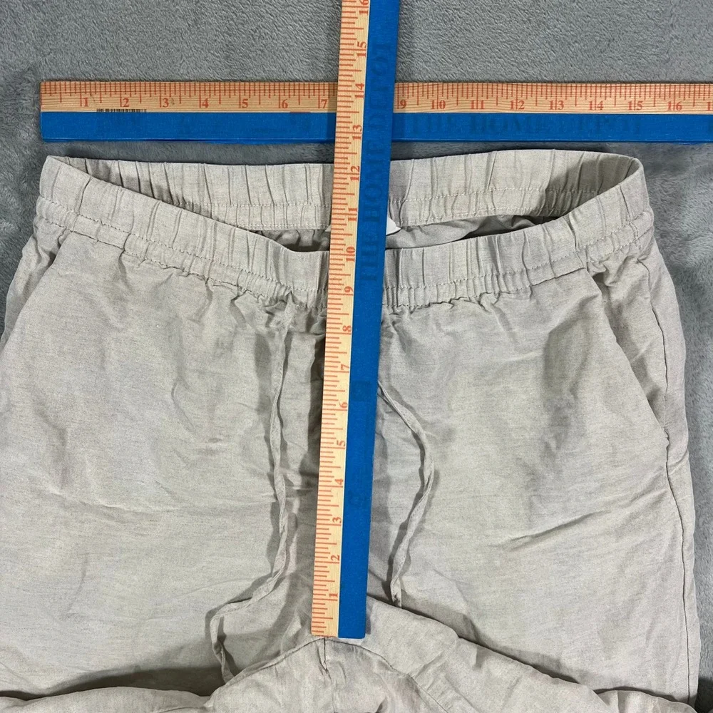 H&M Linen Blend Pants Womens Medium Beige Relaxed Drawstring Wide Leg